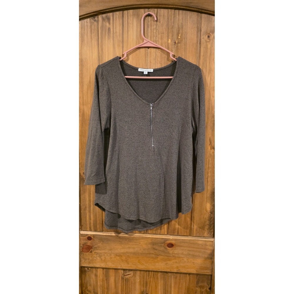 Green Envelope Blouse Top Womens M Green 3/4 Sleeve Half Zip V-Neck USA‎ Made